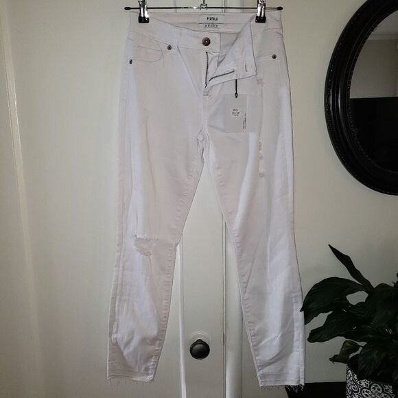 Pistola White Distressed Frayed Hem Skinny Jeans - Picture 3 of 10